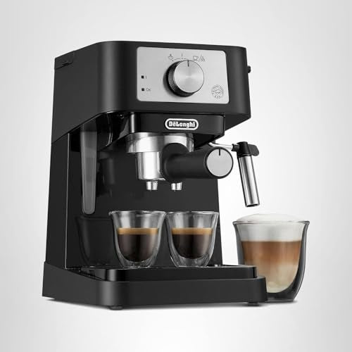 De'Longhi UPGRADED All-in-One Combination Coffee Maker & Espresso Machine + Advanced Adjustable Milk Frother for Cappuccino & Latte + Glass Coffee Pot 10-Cup, COM532M black
