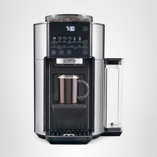 De'Longhi True Brew Drip Coffee Maker, Built in Grinder, Single Serve, 8 oz to 24 oz, Hot or Iced Coffee, Stainless, CAM51025MB