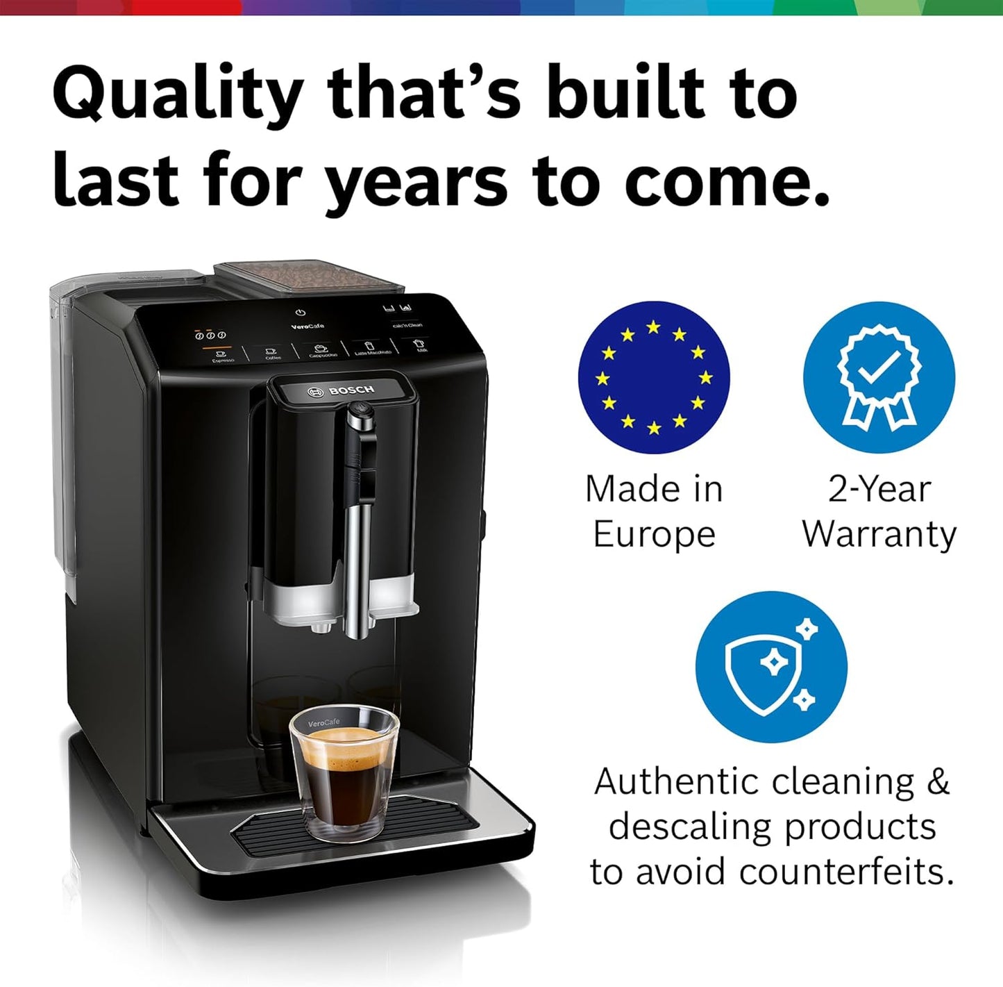Bosch Fully Automatic Coffee and Espresso Machine - One-Touch Drinks, Barista Quality Super Coffee Maker - Touch Control Panel, Large Bean Capacity - Easy Clean, Maintenance - Black - TIU20109