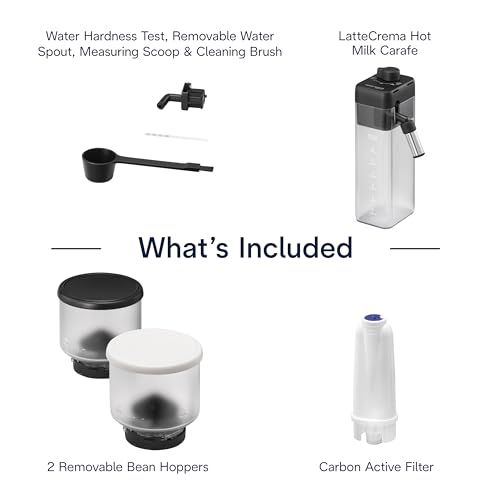 De'Longhi Rivelia Automatic Espresso Machine with Grinder & Milk Frother – All-in-One Coffee Maker, Hot & Iced Latte, Cappuccino, Bean Switch System, Burr Grinder, Compact Italian Design, Black