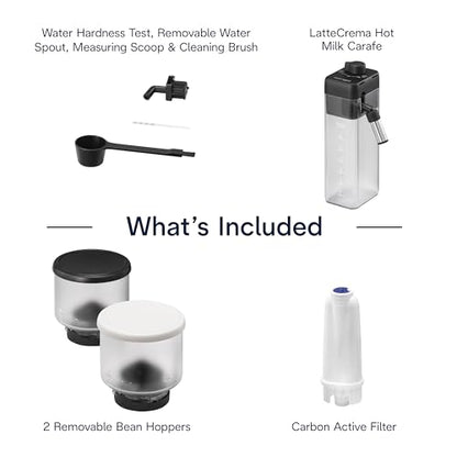 De'Longhi Rivelia Automatic Espresso Machine with Grinder & Milk Frother – All-in-One Coffee Maker, Hot & Iced Latte, Cappuccino, Bean Switch System, Burr Grinder, Compact Italian Design, Black