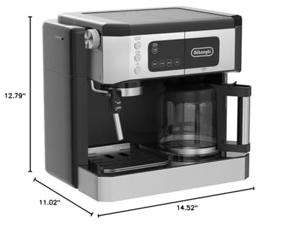 De'Longhi UPGRADED All-in-One Combination Coffee Maker & Espresso Machine + Advanced Adjustable Milk Frother for Cappuccino & Latte + Glass Coffee Pot 10-Cup, COM532M black