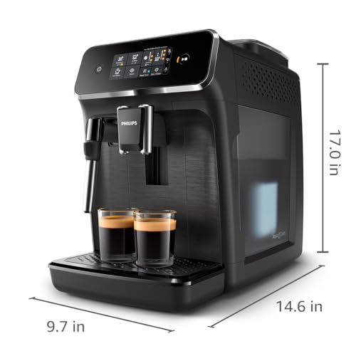 Philips 2200 Series Fully Automatic Espresso Machine, Classic Milk Frother, 2 Coffee Varieties, Intuitive Touch Display, 100% Ceramic Grinder, AquaClean Filter, Aroma Seal, Black (EP2220/14)