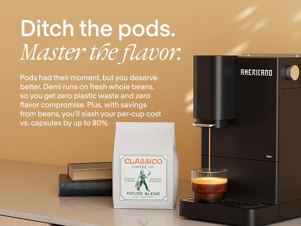 Terra Kaffe Demi Compact Fully Automatic Espresso Machine - Roaster-Approved Espresso Settings - Barista-Level Quality with Built-In Grinder - Coffee Machine - Slate