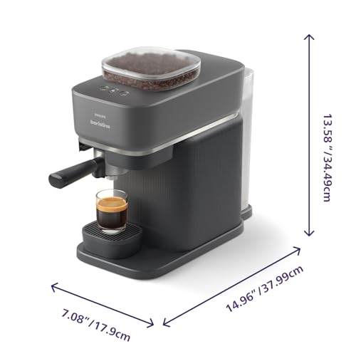 Philips Baristina Espresso Machine+Milk Frother Bundle. Real espresso. Compact coffee machine,portafilter, grinder, Cafe Crema. Dairy & Non-Dairy Milk foam. Hot & Cold. Easy Clean. White (BAR303/00)