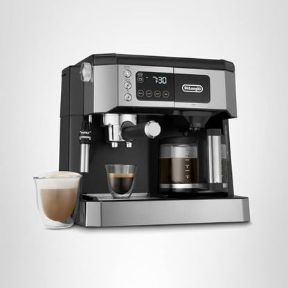 De'Longhi UPGRADED All-in-One Combination Coffee Maker & Espresso Machine + Advanced Adjustable Milk Frother for Cappuccino & Latte + Glass Coffee Pot 10-Cup, COM532M black