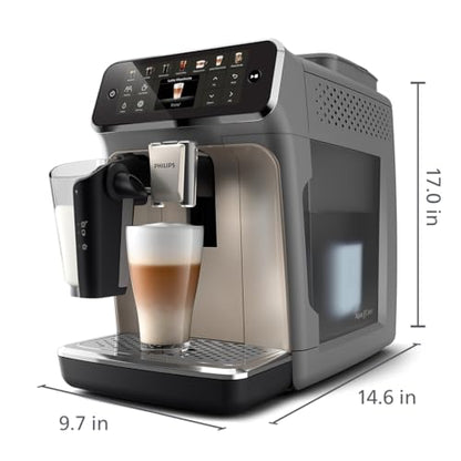 Philips 4400 Series Fully Automatic Espresso Machine – 12 Hot & Iced Coffees, Quick-to-Clean LatteGo Milk System, SilentBrew, QuickStart, Ceramic Grinder, Black Chrome (EP4447/90)