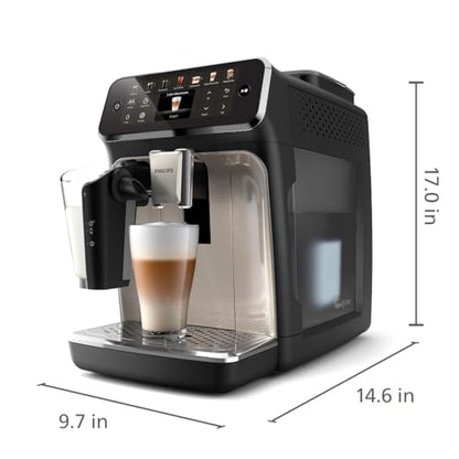 Philips 4400 Series Fully Automatic Espresso Machine – 12 Hot & Iced Coffees, Quick-to-Clean LatteGo Milk System, SilentBrew, QuickStart, Ceramic Grinder, Black Chrome (EP4447/90)