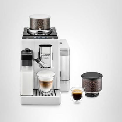 De'Longhi Rivelia Automatic Espresso Machine with Grinder & Milk Frother – All-in-One Coffee Maker, Hot & Iced Latte, Cappuccino, Bean Switch System, Burr Grinder, Compact Italian Design, Black