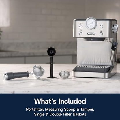 De'Longhi Dedica Maestro Plus Espresso Machine, Automatic Steam Wand, 3 Coffee Temp & Milk Foam Settings, 54oz Removable Tank, Easy-to-Clean Dishwasher-Safe Parts, Compact Stainless Steel Design