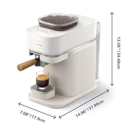 Philips Baristina Espresso Machine+Milk Frother Bundle. Real espresso. Compact coffee machine,portafilter, grinder, Cafe Crema. Dairy & Non-Dairy Milk foam. Hot & Cold. Easy Clean. White (BAR303/00)
