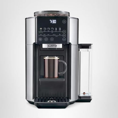 De'Longhi True Brew Drip Coffee Maker, Built in Grinder, Single Serve, 8 oz to 24 oz, Hot or Iced Coffee, Stainless, CAM51025MB