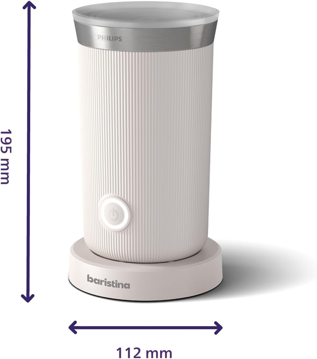Philips Baristina Espresso Machine+Milk Frother Bundle. Real espresso. Compact coffee machine,portafilter, grinder, Cafe Crema. Dairy & Non-Dairy Milk foam. Hot & Cold. Easy Clean. White (BAR303/00)