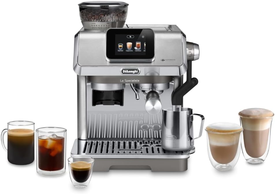 De'Longhi La Specialista Touch Espresso Machine with Grinder & Milk Frother – Cold Brew & Iced Coffee Maker, Burr Grinder, 10 Drink Presets, Compact Bean to Cup, Award-Winning Italian Design