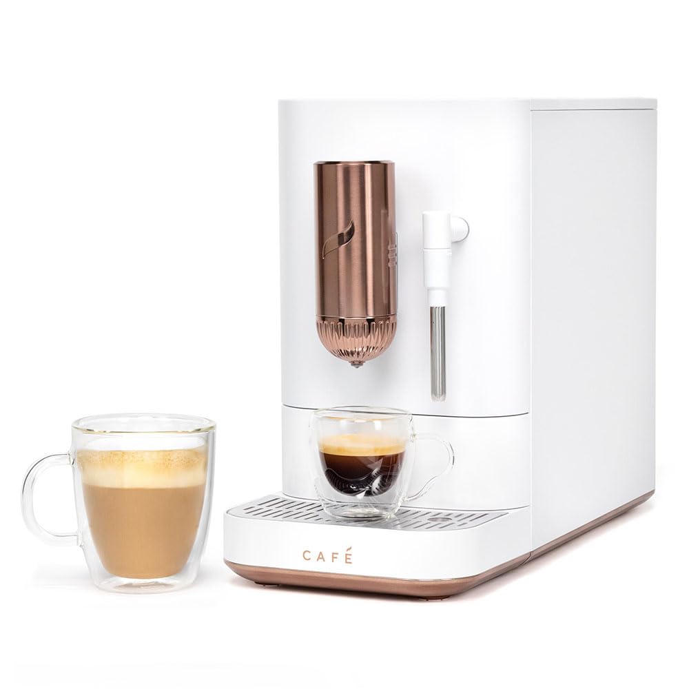 Cafe Affetto Automatic Espresso Machine & Milk Frother with Built In & Adjustable Espresso Bean Grinder, One-Touch Brew in 90 Seconds, Wifi & Smart Connected, Removable 1.2L Water Tank, Matte White
