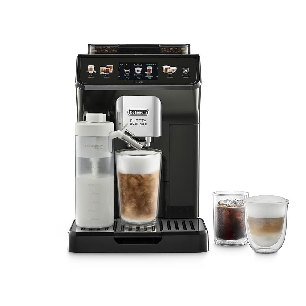 De'Longhi Eletta Explore Espresso Machine with Cold Brew, Hot & Cold Milk Frother - 50+ Recipes, Built in Grinder, Smartphone Compatible with Bean Adapt Technology for Ideal Extraction, 3.8 Pounds