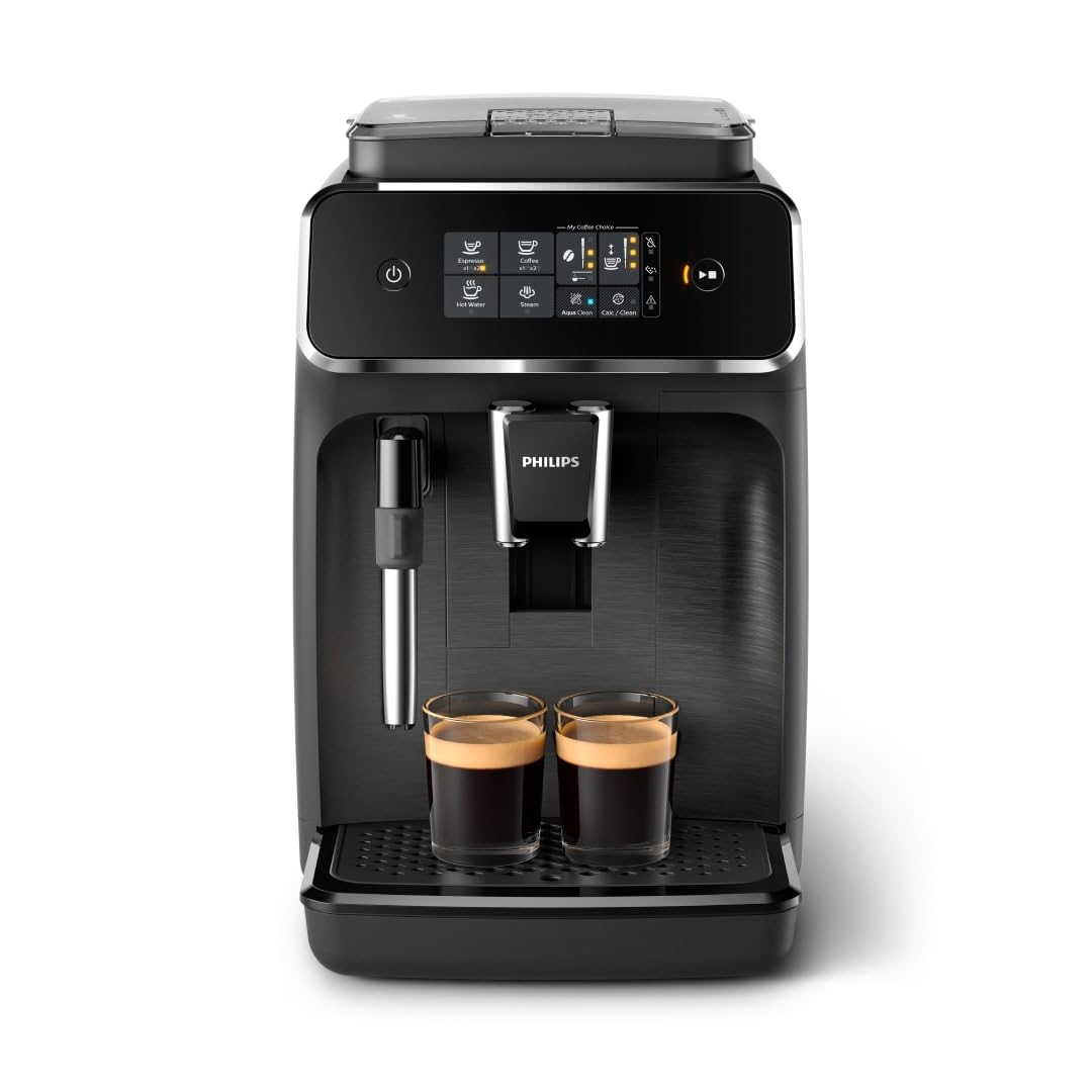 Philips 2200 Series Fully Automatic Espresso Machine, Classic Milk Frother, 2 Coffee Varieties, Intuitive Touch Display, 100% Ceramic Grinder, AquaClean Filter, Aroma Seal, Black (EP2220/14)