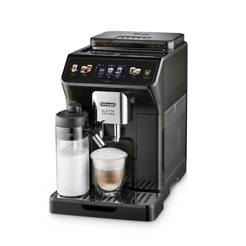 De'Longhi Eletta Explore Espresso Machine with Cold Brew, Hot & Cold Milk Frother - 50+ Recipes, Built in Grinder, Smartphone Compatible with Bean Adapt Technology for Ideal Extraction, 3.8 Pounds