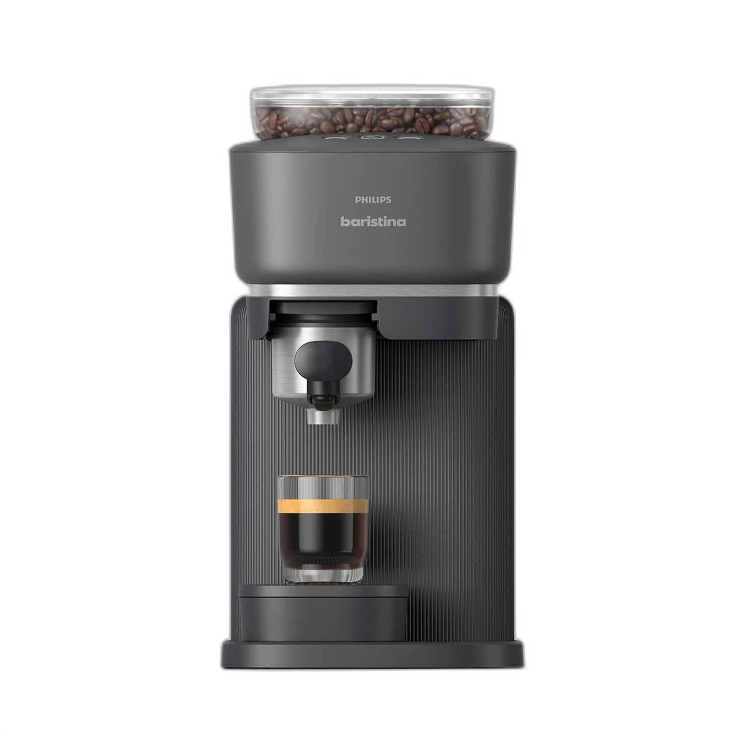Philips Baristina Espresso Machine+Milk Frother Bundle. Real espresso. Compact coffee machine,portafilter, grinder, Cafe Crema. Dairy & Non-Dairy Milk foam. Hot & Cold. Easy Clean. White (BAR303/00)