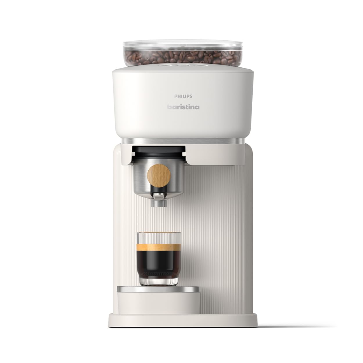 Philips Baristina Espresso Machine+Milk Frother Bundle. Real espresso. Compact coffee machine,portafilter, grinder, Cafe Crema. Dairy & Non-Dairy Milk foam. Hot & Cold. Easy Clean. White (BAR303/00)