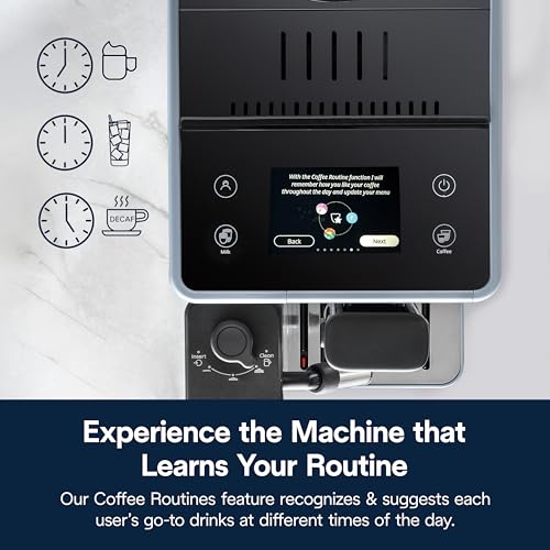De'Longhi Rivelia Automatic Espresso Machine with Grinder & Milk Frother – All-in-One Coffee Maker, Hot & Iced Latte, Cappuccino, Bean Switch System, Burr Grinder, Compact Italian Design, Black