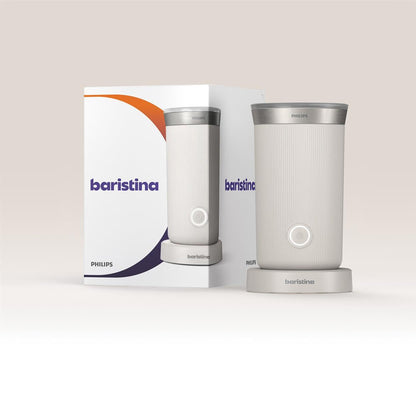 Philips Baristina Espresso Machine+Milk Frother Bundle. Real espresso. Compact coffee machine,portafilter, grinder, Cafe Crema. Dairy & Non-Dairy Milk foam. Hot & Cold. Easy Clean. White (BAR303/00)