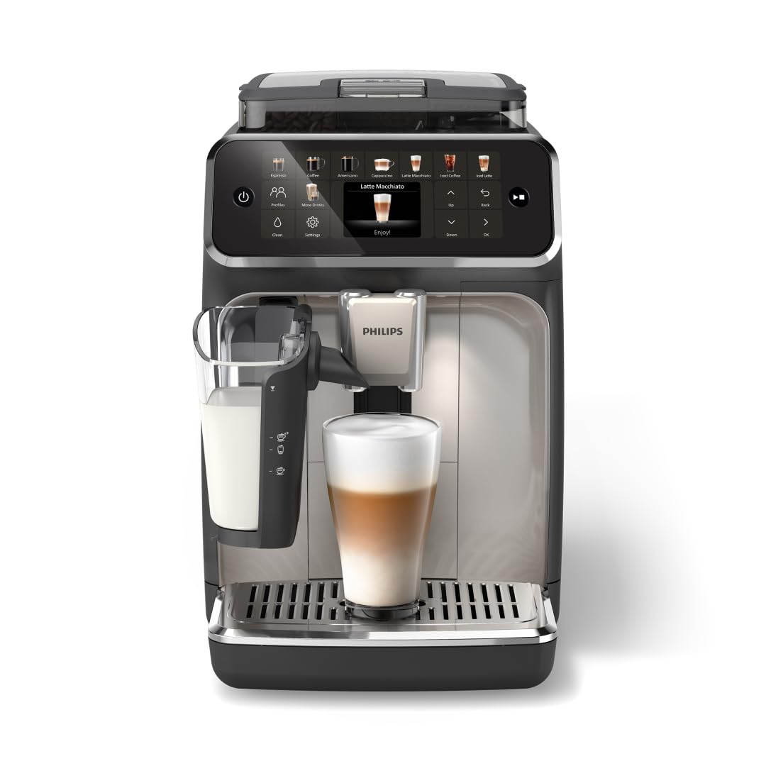 Philips 5500 Series Fully Automatic Espresso Machine, LatteGo Milk System, Integrated Grinder, 20 Hot & Iced Coffee Pre-Sets, SilentBrew, 15-Bar, Black Chrome (EP5544/94) (Renewed)