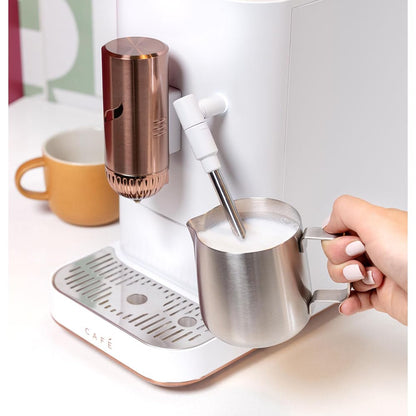 Cafe Affetto Automatic Espresso Machine & Milk Frother with Built In & Adjustable Espresso Bean Grinder, One-Touch Brew in 90 Seconds, Wifi & Smart Connected, Removable 1.2L Water Tank, Matte White