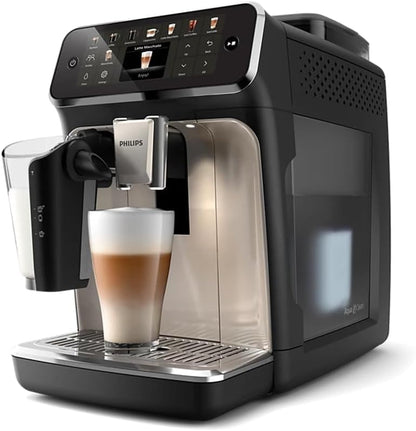 Philips 5500 Series Fully Automatic Espresso Machine, LatteGo Milk System, Integrated Grinder, 20 Hot & Iced Coffee Pre-Sets, SilentBrew, 15-Bar, Black Chrome (EP5544/94) (Renewed)