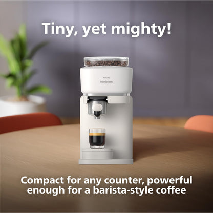 Philips Baristina Espresso Machine+Milk Frother Bundle. Real espresso. Compact coffee machine,portafilter, grinder, Cafe Crema. Dairy & Non-Dairy Milk foam. Hot & Cold. Easy Clean. White (BAR303/00)