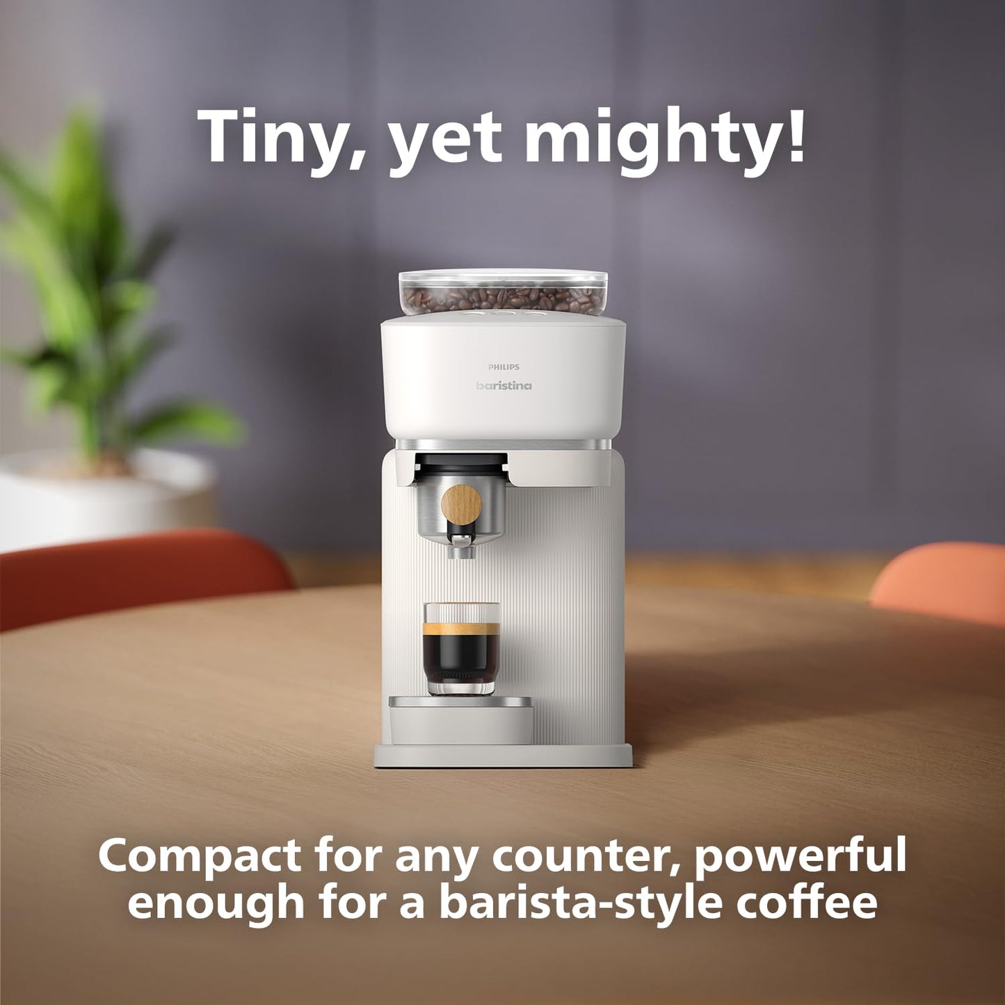 Philips Baristina Espresso Machine+Milk Frother Bundle. Real espresso. Compact coffee machine,portafilter, grinder, Cafe Crema. Dairy & Non-Dairy Milk foam. Hot & Cold. Easy Clean. White (BAR303/00)
