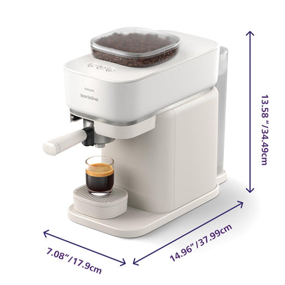 Philips Baristina Espresso Machine+Milk Frother Bundle. Real espresso. Compact coffee machine,portafilter, grinder, Cafe Crema. Dairy & Non-Dairy Milk foam. Hot & Cold. Easy Clean. White (BAR303/00)