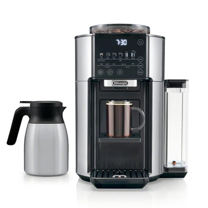 De'Longhi True Brew Drip Coffee Maker, Built in Grinder, Single Serve, 8 oz to 24 oz, Hot or Iced Coffee, Stainless, CAM51025MB