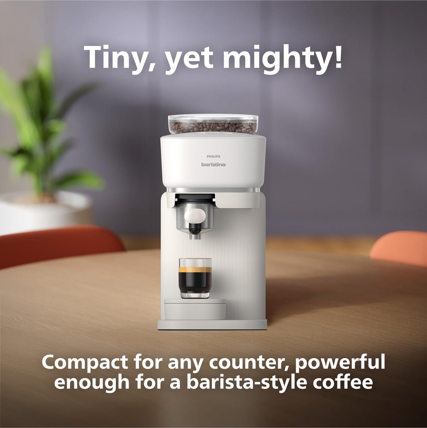 Philips Baristina Espresso Machine+Milk Frother Bundle. Real espresso. Compact coffee machine,portafilter, grinder, Cafe Crema. Dairy & Non-Dairy Milk foam. Hot & Cold. Easy Clean. White (BAR303/00)