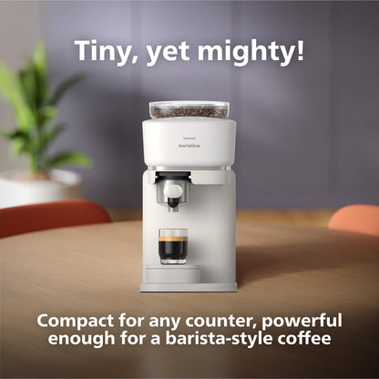 Philips Baristina Espresso Machine+Milk Frother Bundle. Real espresso. Compact coffee machine,portafilter, grinder, Cafe Crema. Dairy & Non-Dairy Milk foam. Hot & Cold. Easy Clean. White (BAR303/00)