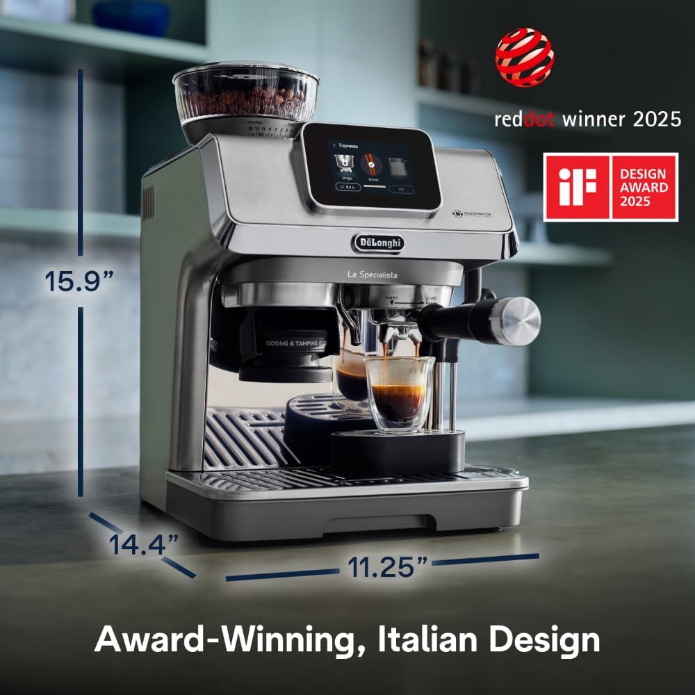 De'Longhi La Specialista Touch Espresso Machine with Grinder & Milk Frother – Cold Brew & Iced Coffee Maker, Burr Grinder, 10 Drink Presets, Compact Bean to Cup, Award-Winning Italian Design