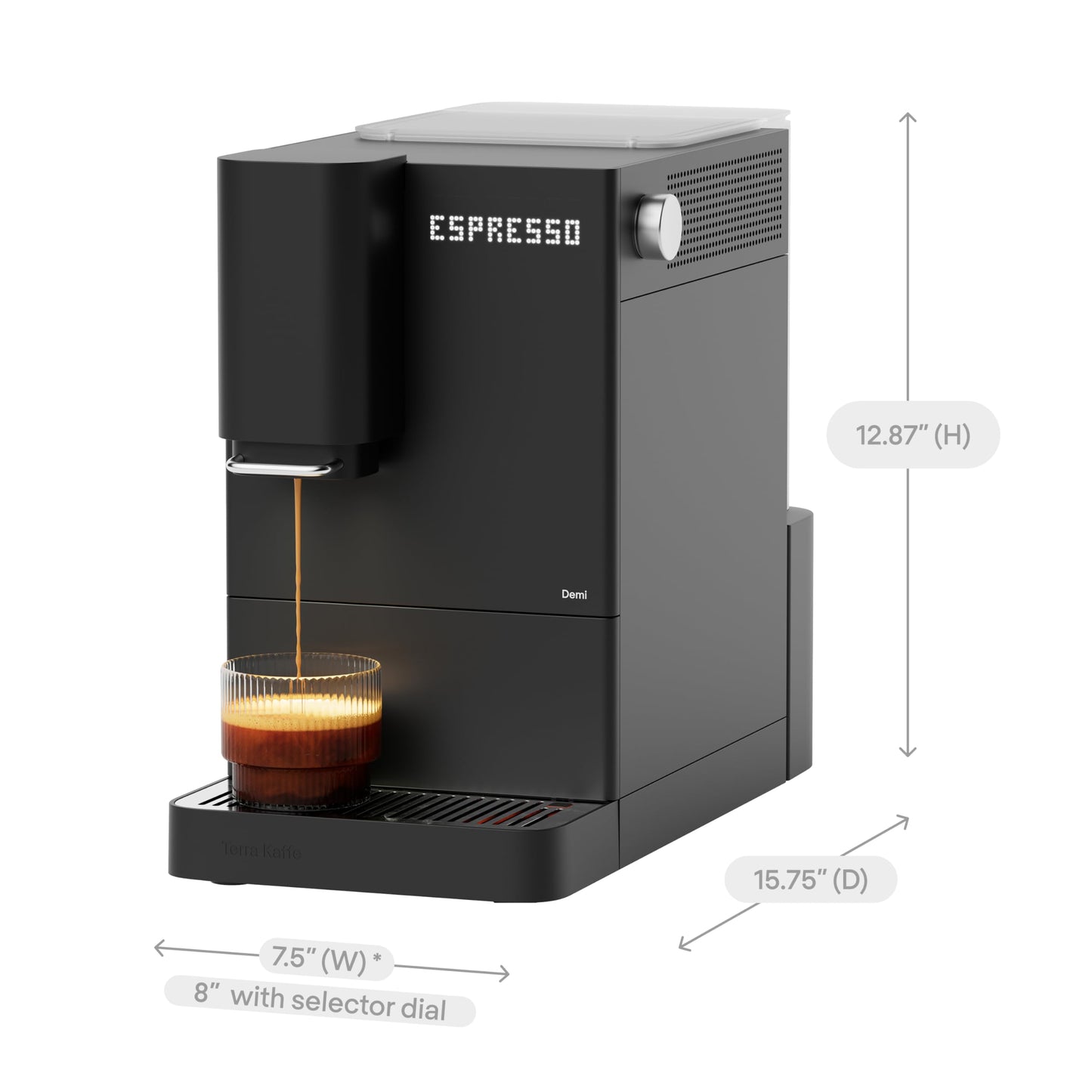 Terra Kaffe Demi Compact Fully Automatic Espresso Machine - Roaster-Approved Espresso Settings - Barista-Level Quality with Built-In Grinder - Coffee Machine - Slate