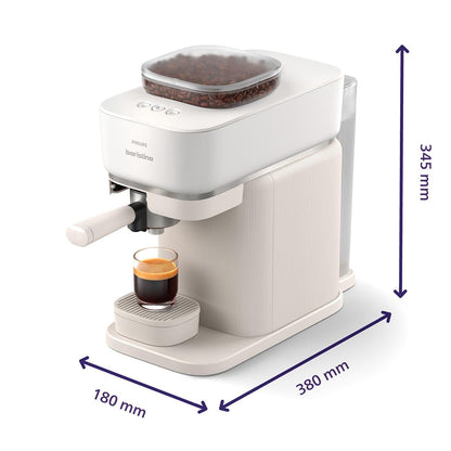 Philips Baristina Espresso Machine+Milk Frother Bundle. Real espresso. Compact coffee machine,portafilter, grinder, Cafe Crema. Dairy & Non-Dairy Milk foam. Hot & Cold. Easy Clean. White (BAR303/00)