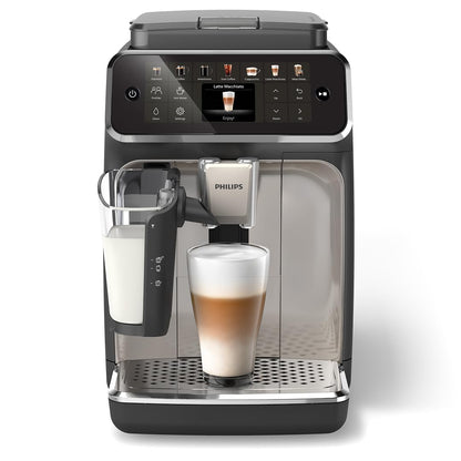 Philips 4400 Series Fully Automatic Espresso Machine – 12 Hot & Iced Coffees, Quick-to-Clean LatteGo Milk System, SilentBrew, QuickStart, Ceramic Grinder, Black Chrome (EP4447/90)