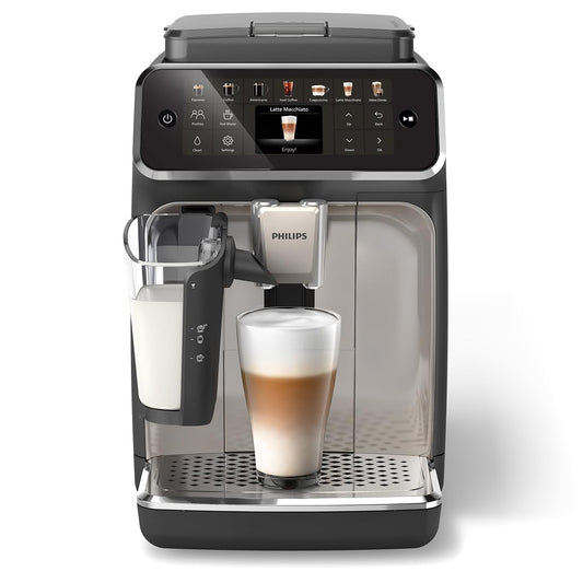 Philips 4400 Series Fully Automatic Espresso Machine – 12 Hot & Iced Coffees, Quick-to-Clean LatteGo Milk System, SilentBrew, QuickStart, Ceramic Grinder, Black Chrome (EP4447/90)