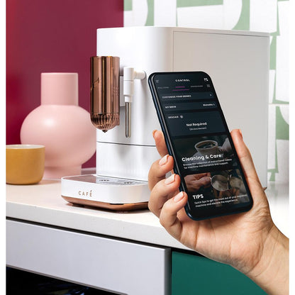 Cafe Affetto Automatic Espresso Machine & Milk Frother with Built In & Adjustable Espresso Bean Grinder, One-Touch Brew in 90 Seconds, Wifi & Smart Connected, Removable 1.2L Water Tank, Matte White