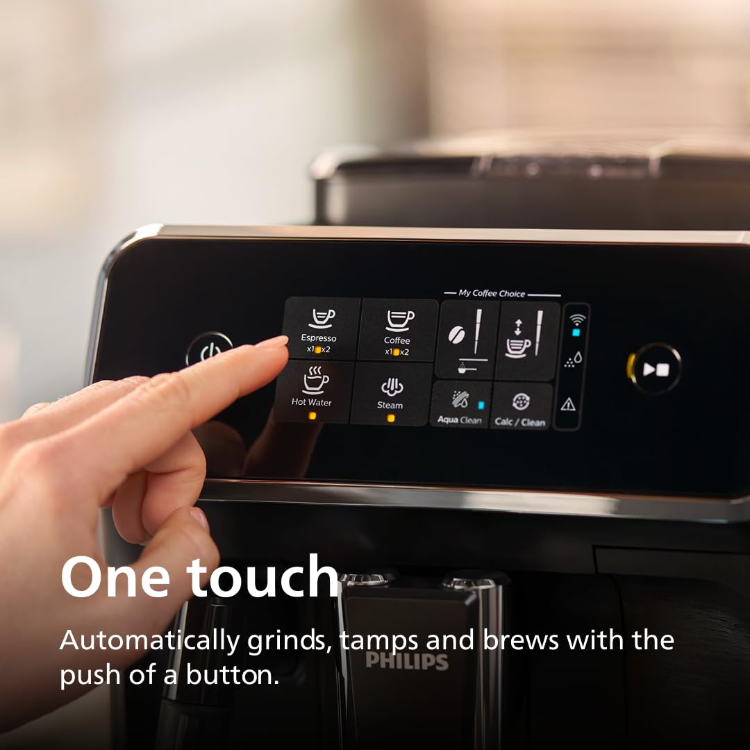 Philips 2200 Series Fully Automatic Espresso Machine, Classic Milk Frother, 2 Coffee Varieties, Intuitive Touch Display, 100% Ceramic Grinder, AquaClean Filter, Aroma Seal, Black (EP2220/14)