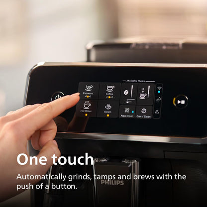 Philips 2200 Series Fully Automatic Espresso Machine, Classic Milk Frother, 2 Coffee Varieties, Intuitive Touch Display, 100% Ceramic Grinder, AquaClean Filter, Aroma Seal, Black (EP2220/14)