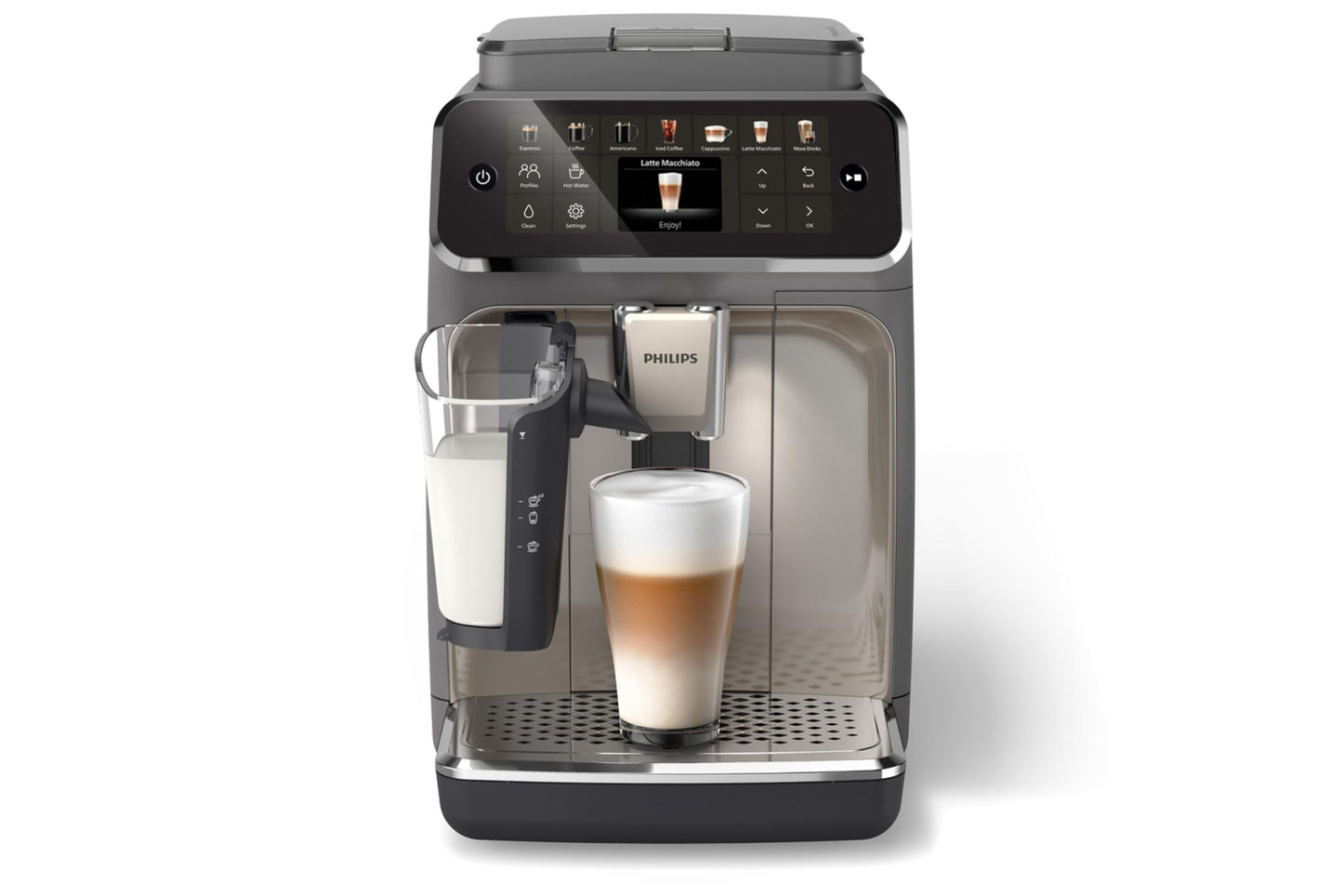 Philips 4400 Series Fully Automatic Espresso Machine – 12 Hot & Iced Coffees, Quick-to-Clean LatteGo Milk System, SilentBrew, QuickStart, Ceramic Grinder, Black Chrome (EP4447/90)