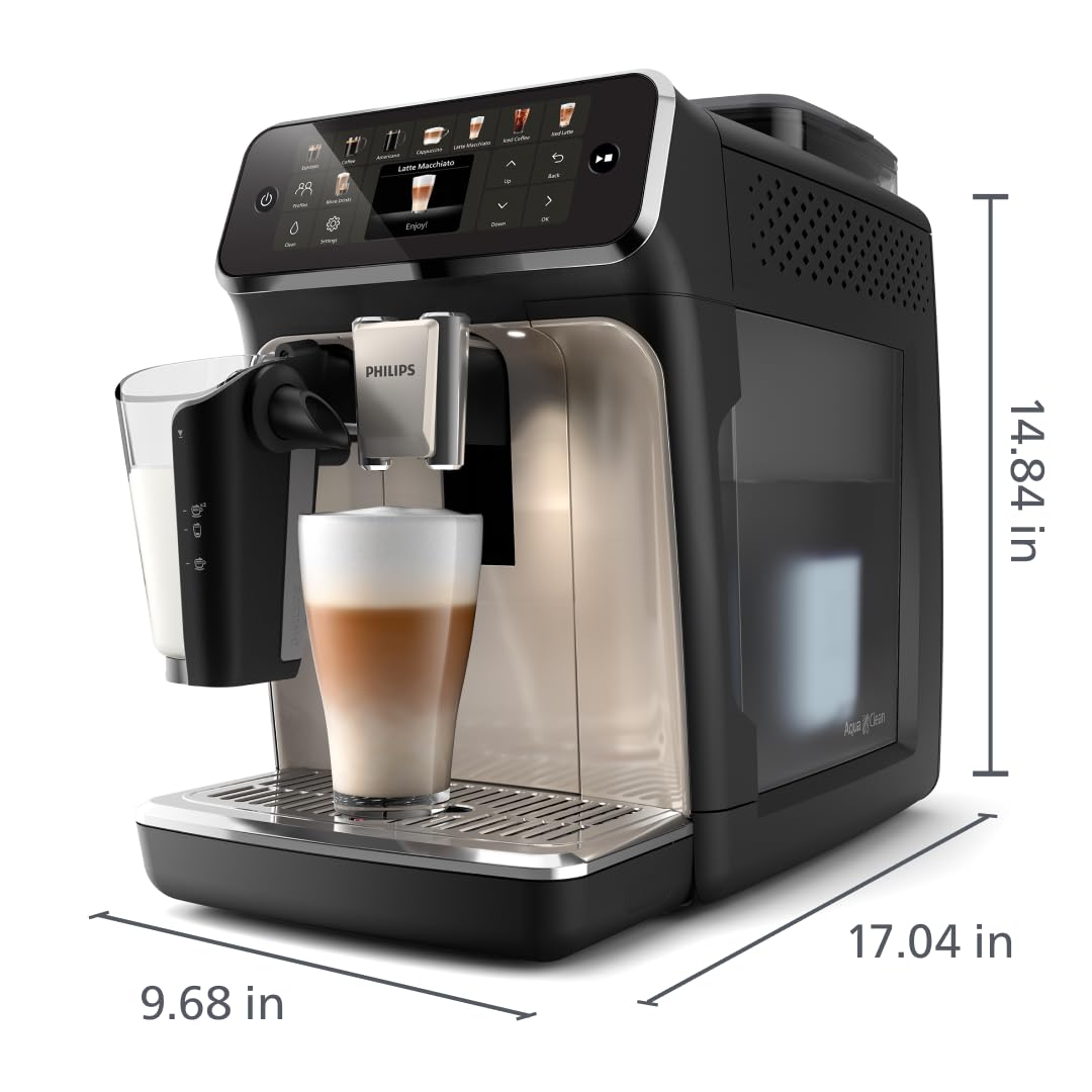 Philips 5500 Series Fully Automatic Espresso Machine, LatteGo Milk System, Integrated Grinder, 20 Hot & Iced Coffee Pre-Sets, Quick Start, SilentBrew, 15-Bar Pressure, Black Chrome (EP5544/94)