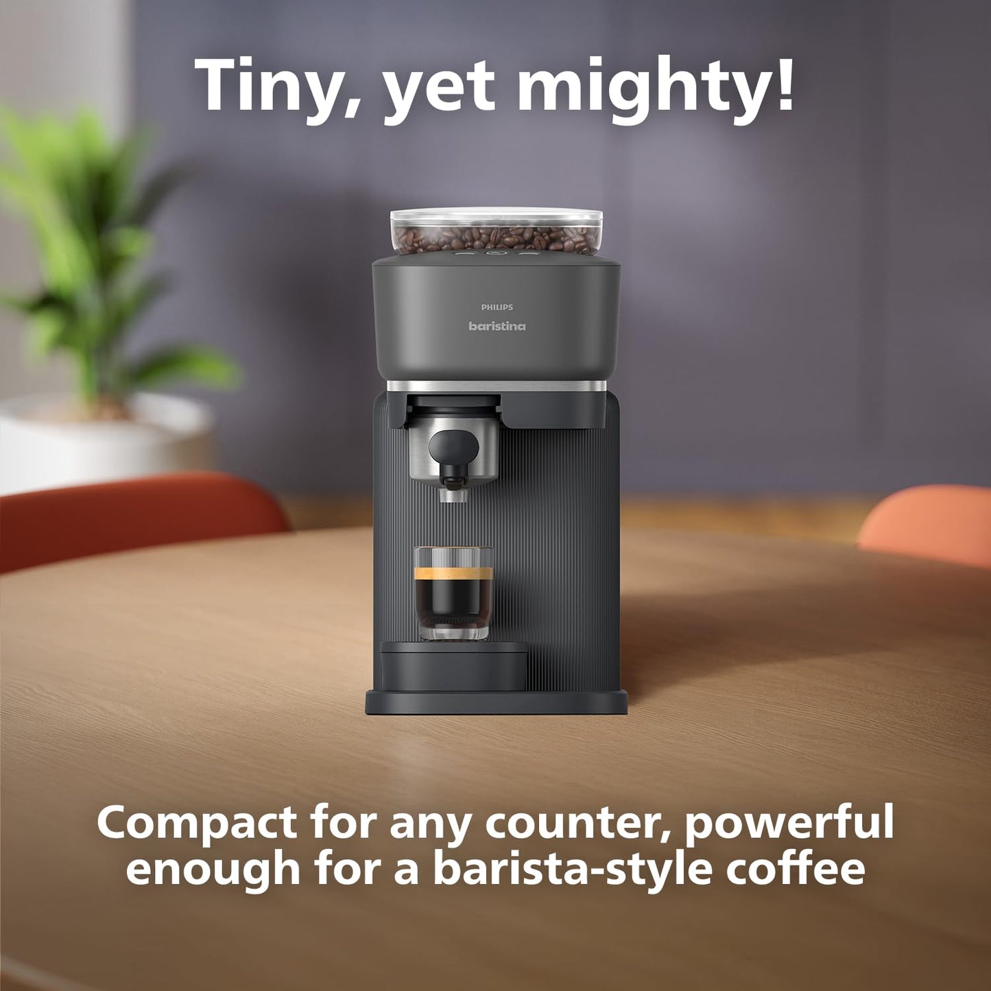 Philips Baristina Espresso Machine+Milk Frother Bundle. Real espresso. Compact coffee machine,portafilter, grinder, Cafe Crema. Dairy & Non-Dairy Milk foam. Hot & Cold. Easy Clean. White (BAR303/00)