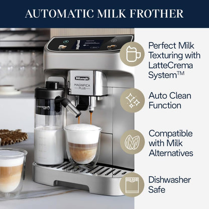 De'Longhi Magnifica Evo Automatic Espresso & Coffee Machine with Auto Milk Frother, Built-in Grinder & Auto-Clean Function - For Latte, Cappuccino, Americano, Iced Coffee, ECAM29084SB , Silver