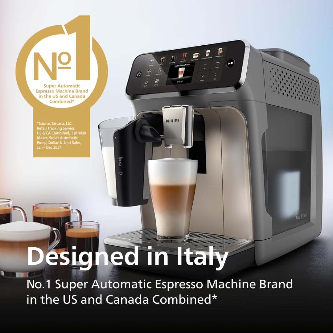 Philips 4400 Series Fully Automatic Espresso Machine – 12 Hot & Iced Coffees, Quick-to-Clean LatteGo Milk System, SilentBrew, QuickStart, Ceramic Grinder, Black Chrome (EP4447/90)