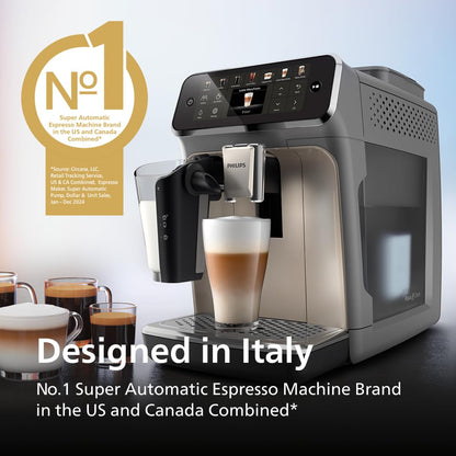 Philips 4400 Series Fully Automatic Espresso Machine – 12 Hot & Iced Coffees, Quick-to-Clean LatteGo Milk System, SilentBrew, QuickStart, Ceramic Grinder, Black Chrome (EP4447/90)