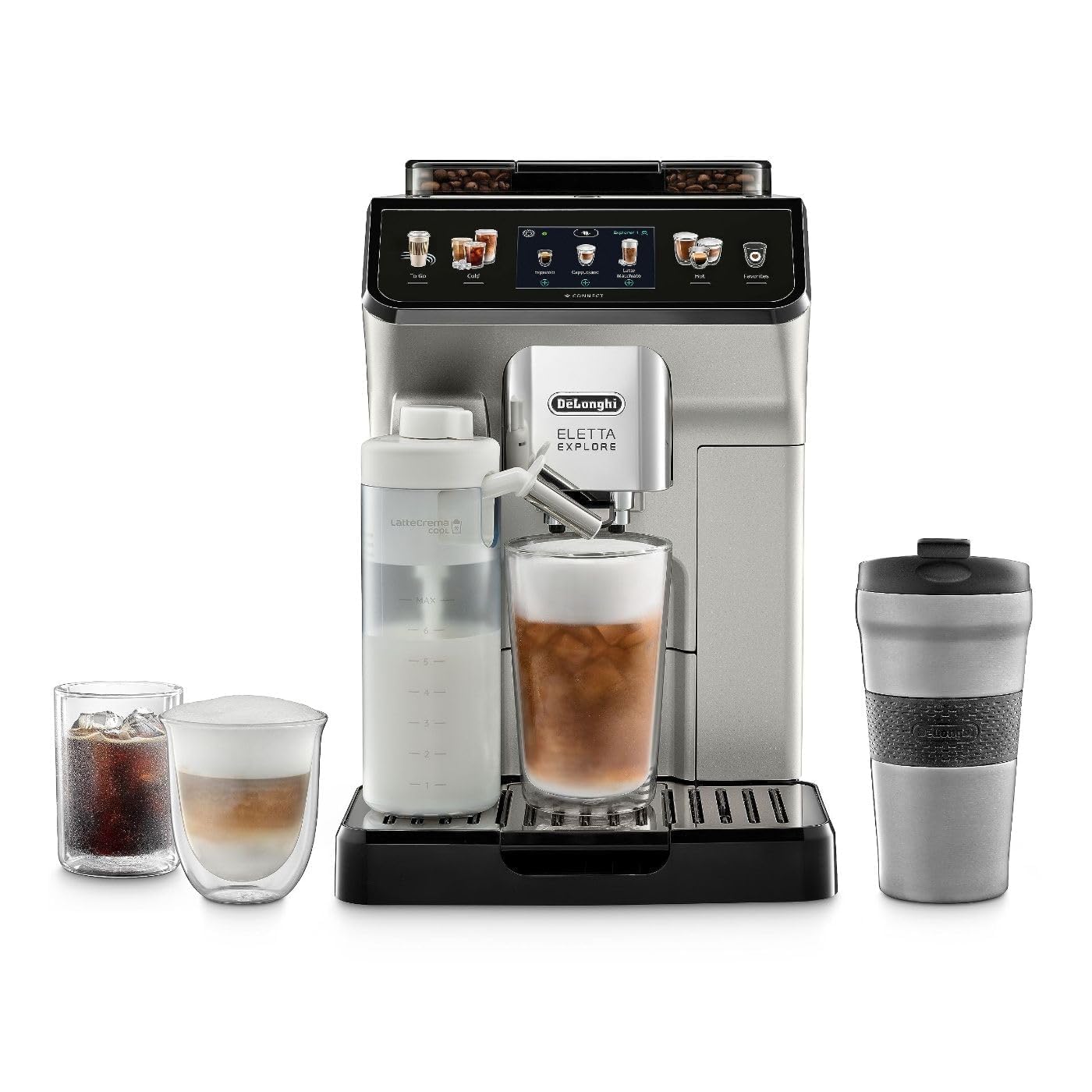 De'Longhi Eletta Explore Espresso Machine with Cold Brew, Hot & Cold Milk Frother - 50+ Recipes, Built in Grinder, Smartphone Compatible with Bean Adapt Technology for Ideal Extraction, 3.8 Pounds
